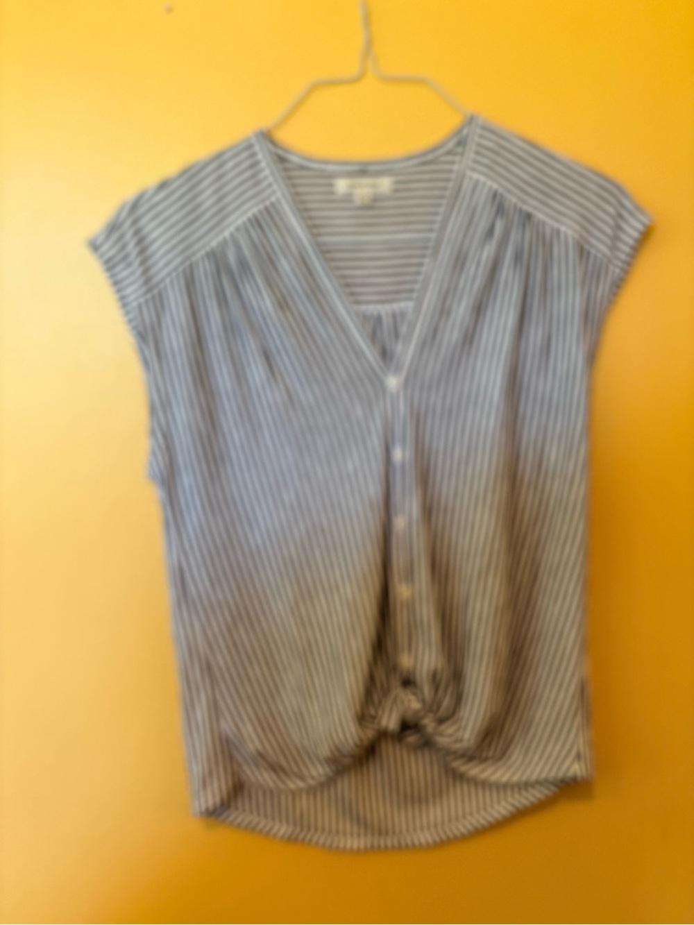 Max Studio Blue and White Striped Button-Front Twist Hem Top